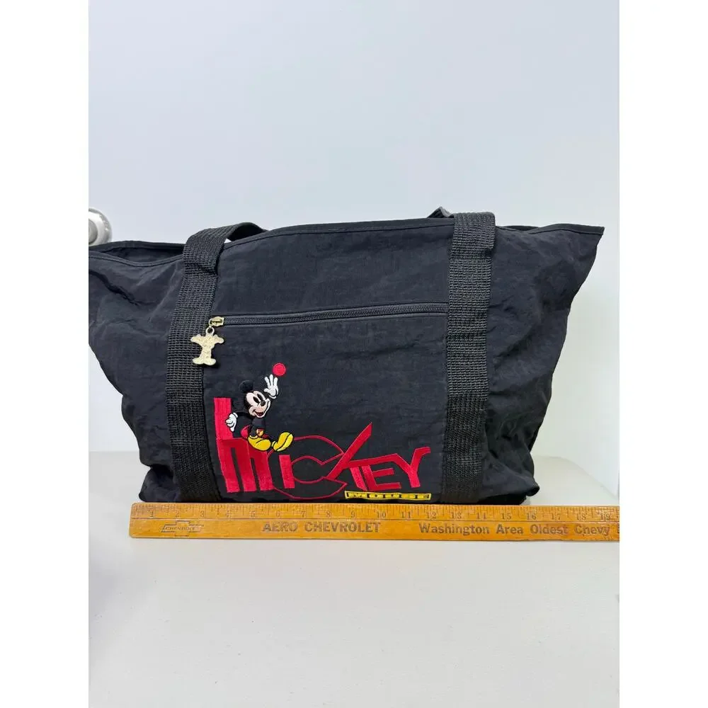 Mickey Mouse Disney Tote Bag Black Zipper Travel Zip Close Casual 18x12 Vintage